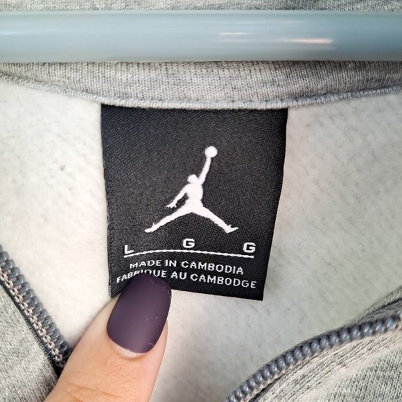 Nike Jumpman Air Jordan Front Zip Fleece Hoodie Jacket Sweatshirt Large Gray - Picture 4 of 6